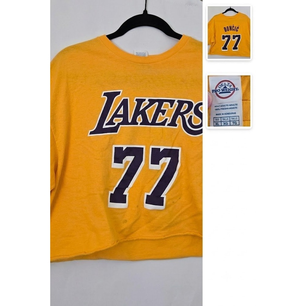 Delta Pro Weight Lakers Luka Doncic 77 Crop Top T-Shirt Mens XL Gold Good Custom